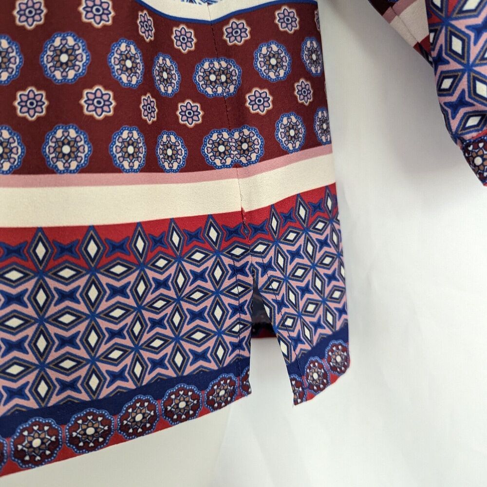 Talbots Petite Blouse PM Blue Geometric Art to Wear 3/4 Sleeve Mod Career Top - Picture 4 of 12
